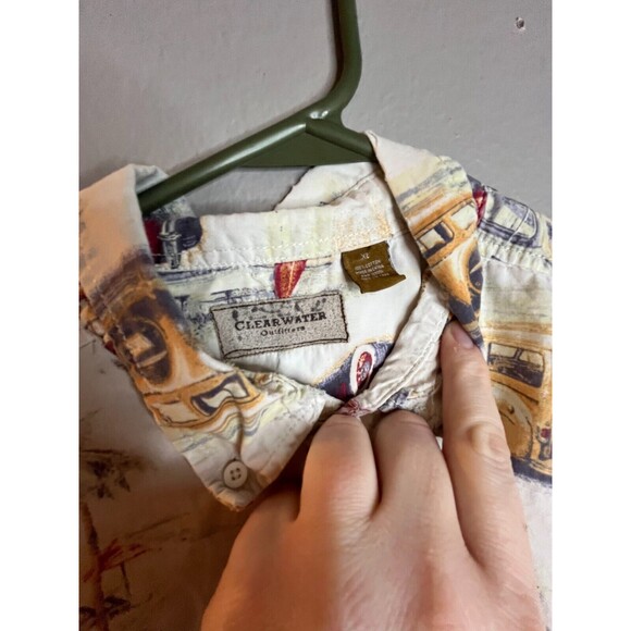 Clearwater Outfitters Shirt Men XL Beige Beach Print Cotton Hawaiian Button-Down - Picture 3 of 3